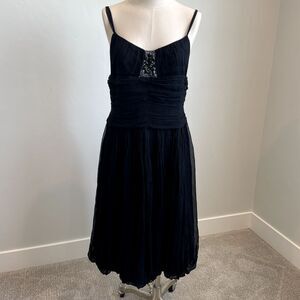 BCBGMaxazria | NWT Black Ruched Dress Silk Chiffon Cocktail Dress 10 - Beaded